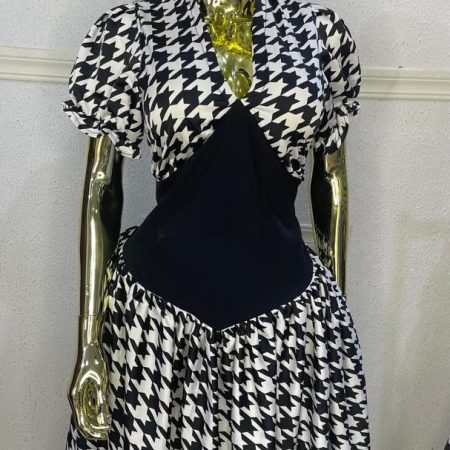 Monochrome Chic Houndstooth Dress