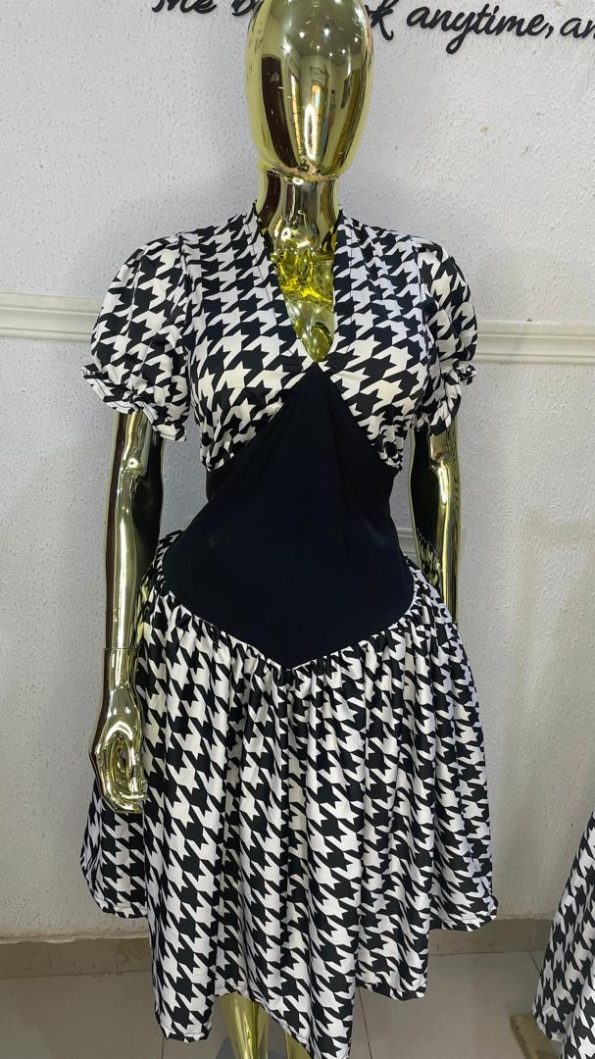 Monochrome Chic Houndstooth Dress