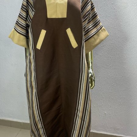 Traditional Striped Kimono-Inspired Dress with Pockets