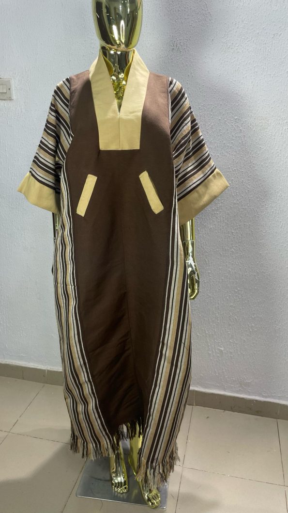 Traditional Striped Kimono-Inspired Dress with Pockets
