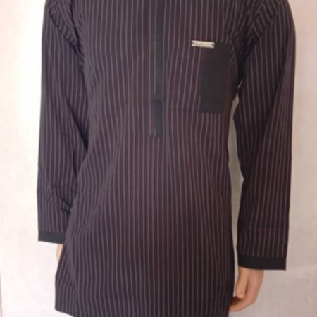 Men’s Black Pinstripe Long Sleeve Senator Wear with Chest Pocket Detail