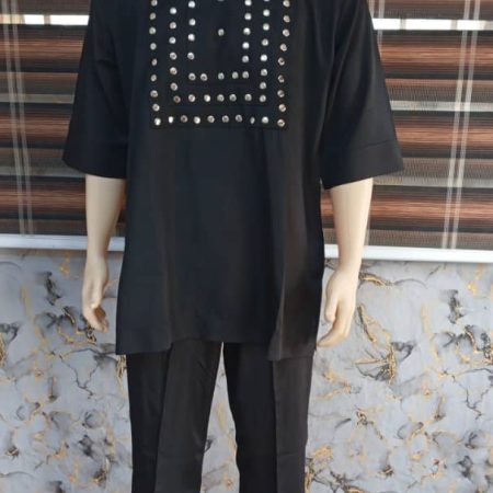 Men’s Black Traditional Senator Wear with Studded Embellishments