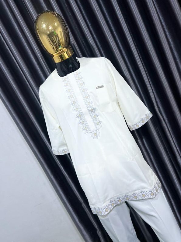 Regal Ivory Embroidered Kaftan Set